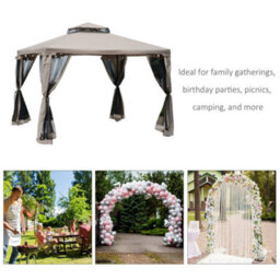 Outsunny 3 X 3 M Metal Gazebo Garden Outdoor 2-Tier Roof Marquee Party Tent Taup - thumbnail 4