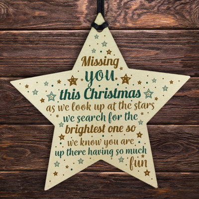 Red Ocean Missing You This Christmas Wooden Star Tree Memorial Decoration Ornament Gift - image 1
