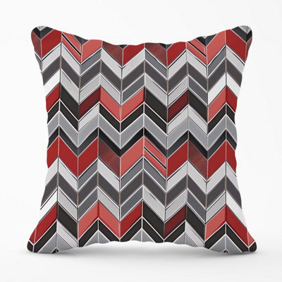 Warren Reed Designer Red Grey Geometric Pattern Outdoor Cushion 45Cm X 45Cm - image 1