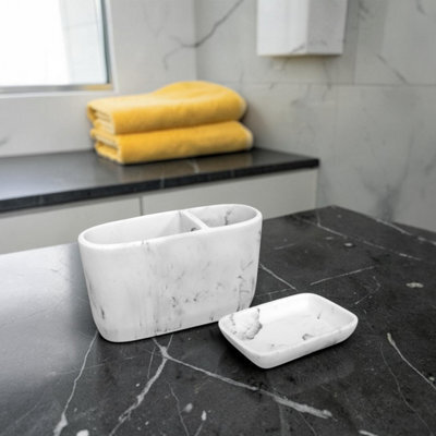 Showerdrape Octavia White Bathroom Accessory Set - Soap Dish & Toothbrush Holder - image 1