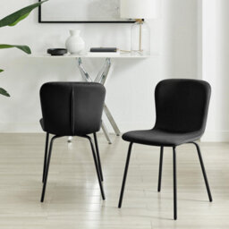 Furniturebox Set Of 2 Dining Chairs - Asti Modern Dining Chairs - Black Velvet Black Leg Dining Chairs - Kitchen Dining Room Chairs - thumbnail 3