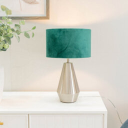 Valuelights Jax Silver Metal Touch Dimmer Table Lamp With Forest Green Velvet Shade - Led Bulb Included