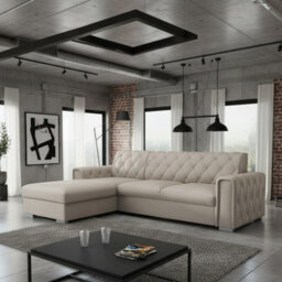 Roma Corner Sofa Bed With Storage For Living Room Polyurethane Foam Wave Springs Metal Legs Frame 267X85X185Cm Beige Left - thumbnail 1