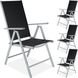 Tectake Folding Garden Chairs With Adjustable Backrests, Mesh Fabric - Black/silver - Set Of 4