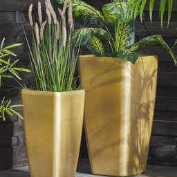Beliani Gold Stone Tall Planter 40 X 40 X 76 Cm All-Weather Reinforced Fibre-Clay - thumbnail 2