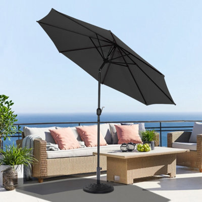 Living And Home 3M Large Rotating Garden Parasol Outdoor Beach Umbrella Patio Sun Shade Crank Tilt With Black Base, Black - image 1