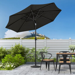 Living And Home 3M Large Rotating Garden Parasol Outdoor Beach Umbrella Patio Sun Shade Crank Tilt With Black Base, Black - thumbnail 2