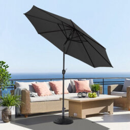 Living And Home 3M Large Rotating Garden Parasol Outdoor Beach Umbrella Patio Sun Shade Crank Tilt With Black Base, Black - thumbnail 1