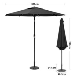 Living And Home 3M Large Rotating Garden Parasol Outdoor Beach Umbrella Patio Sun Shade Crank Tilt With Black Base, Black - thumbnail 5