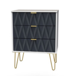 Diamond Ready Assembled Matt Indigo & White Oak Effect 3 Drawer Sideboard (H)740mm (W)575mm (D)395mm