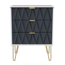 Diamond Ready Assembled Matt Indigo & White Oak Effect 3 Drawer Sideboard (H)740mm (W)575mm (D)395mm - thumbnail 2