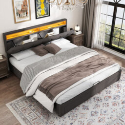 Btm Super King Upholstered Bed 6Ft With Led Light Hydraulic Storage Drawers Foam Headboard Linen Grey - thumbnail 2