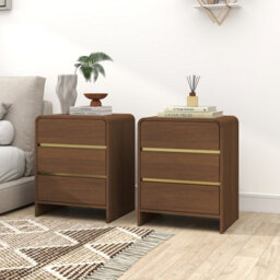 Melody Maison Pair Of Walnut Brown 3 Drawer Bedside Tables - Meridian Walnut Range