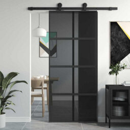 Berkfield Modern Sliding Door Black 90X205 Cm Tempered Glass And Aluminium - thumbnail 2
