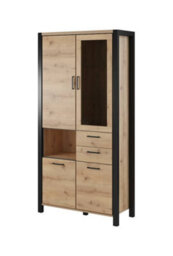 Arte Elegant Aktiv 13 Tall Display Cabinet 1000mm In Oak Taurus & Black Matt - Stylish Showcase Solution H2000mm D410mm