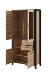 Arte Elegant Aktiv 13 Tall Display Cabinet 1000mm In Oak Taurus & Black Matt - Stylish Showcase Solution H2000mm D410mm - thumbnail 2