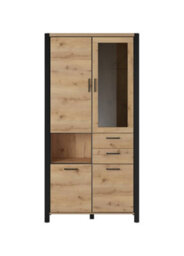 Arte Elegant Aktiv 13 Tall Display Cabinet 1000mm In Oak Taurus & Black Matt - Stylish Showcase Solution H2000mm D410mm - thumbnail 3
