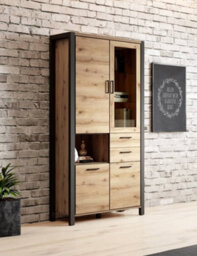 Arte Elegant Aktiv 13 Tall Display Cabinet 1000mm In Oak Taurus & Black Matt - Stylish Showcase Solution H2000mm D410mm - thumbnail 4