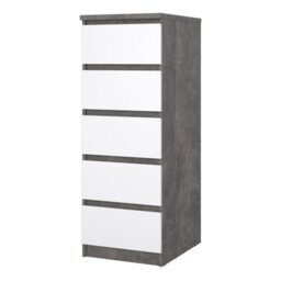 Furniture To Go Naia Narrow Chest Of 5 Drawers In Concrete And White High Gloss (W) 40.4 X  (H) 111.3 X (D) 50Cm - thumbnail 4