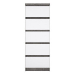 Furniture To Go Naia Narrow Chest Of 5 Drawers In Concrete And White High Gloss (W) 40.4 X  (H) 111.3 X (D) 50Cm - thumbnail 3