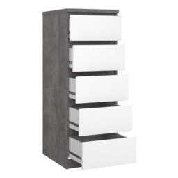 Furniture To Go Naia Narrow Chest Of 5 Drawers In Concrete And White High Gloss (W) 40.4 X  (H) 111.3 X (D) 50Cm - thumbnail 5