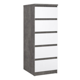 Furniture To Go Naia Narrow Chest Of 5 Drawers In Concrete And White High Gloss (W) 40.4 X  (H) 111.3 X (D) 50Cm - thumbnail 2