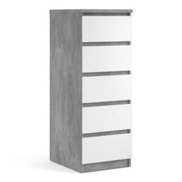 Furniture To Go Naia Narrow Chest Of 5 Drawers In Concrete And White High Gloss (W) 40.4 X  (H) 111.3 X (D) 50Cm - thumbnail 1
