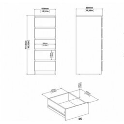 Furniture To Go Naia Narrow Chest Of 5 Drawers In Concrete And White High Gloss (W) 40.4 X  (H) 111.3 X (D) 50Cm - thumbnail 8