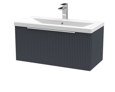Hudson Reed Fluted Wall Hung 1-Drawer Vanity And Mid-Edge Basin, Contemporary Sink Vanity Unit, Soft Black, 800mm - image 1
