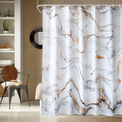 Neel Blue Marble Shower Curtain, White & Grey Polyester Fabric Bathroom Curtain With 12 Hooks - 180X200Cm - image 1