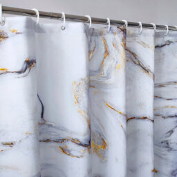 Neel Blue Marble Shower Curtain, White & Grey Polyester Fabric Bathroom Curtain With 12 Hooks - 180X200Cm - thumbnail 2