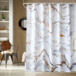 Neel Blue Marble Shower Curtain, White & Grey Polyester Fabric Bathroom Curtain With 12 Hooks - 180X200Cm