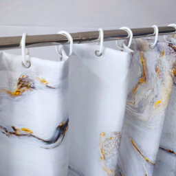 Neel Blue Marble Shower Curtain, White & Grey Polyester Fabric Bathroom Curtain With 12 Hooks - 180X200Cm - thumbnail 4
