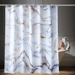 Neel Blue Marble Shower Curtain, White & Grey Polyester Fabric Bathroom Curtain With 12 Hooks - 180X200Cm - thumbnail 9