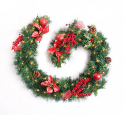 Best Artificial 6Ft Red Decorated Christmas Garland Supplied With 50 Warm White Battery Leds For Banister Fireplace Staircase