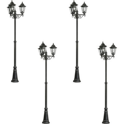 Set Of 4 Ip44 Outdoor Bollard Lights In Black And Silver Patina For Pathways - image 1