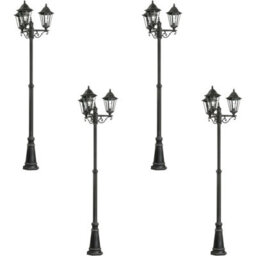 Set Of 4 Ip44 Outdoor Bollard Lights In Black And Silver Patina For Pathways - thumbnail 1