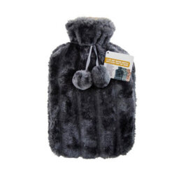 Hot Water Bottle With A Removable Faux Fur Cover - Natural Rubber & Faux Fur Warmer - Grey