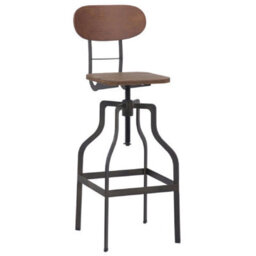 Bolzing Kitchen Bar Stool Retro Vintage Industrial Stool Brown Wood Seat