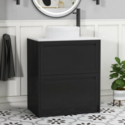 Royal Bathrooms Royal Bathroom Elmore 700mm Matt Nocturne Black Freestanding Countertop Bathroom Vanity Unit 2 Drawer With Round Basin - thumbnail 1