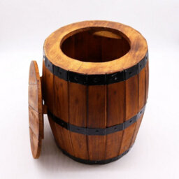 Serenityy Aw Dropship Uk Barrel Stool & Parasol Stand - Natural Albasia Wood, Dark Metal Bands, 38 X 32 Cm - thumbnail 3