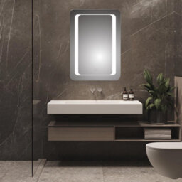 Ibathuk Halo Wall Mounted Led Illuminated Bathroom Mirror, Modern Rectangular Battery Powered Mirror With White Light, 500X700mm - thumbnail 2