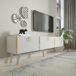 Decorotika Milagro Modern Tv Unit Tv Stand For Tvs Up To 71 Inch Gloss White&gold - thumbnail 5