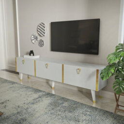Decorotika Milagro Modern Tv Unit Tv Stand For Tvs Up To 71 Inch Gloss White&gold - thumbnail 3