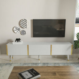 Decorotika Milagro Modern Tv Unit Tv Stand For Tvs Up To 71 Inch Gloss White&gold - thumbnail 1