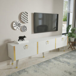 Decorotika Milagro Modern Tv Unit Tv Stand For Tvs Up To 71 Inch Gloss White&gold - thumbnail 2
