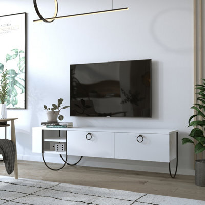 Decortie Norfolk Modern Tv Unit Multimedia Centre White With Storage Tv Cabinet 151Cm - image 1