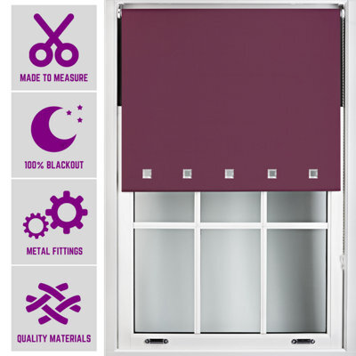 Furnished Made To Measure Blackout Roller Blinds With Square Eyelets And Metal Fittings - Aubergine (W)180Cm (L)165Cm