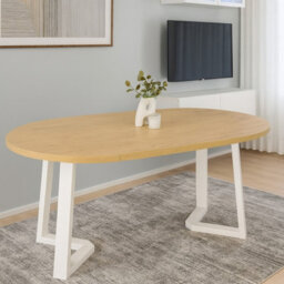 Arian Modern Extendable Dining Table 100-180X100 Cm Stylish Stone Oak And Cream Design With Wooden Legs