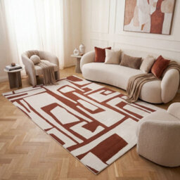 The Rugs Loft Terra And Ivory Abstract Geometric Living Room Area Rug And Runners Soft Pile - thumbnail 3